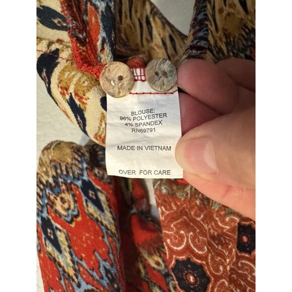 Fig & Flower Peasant Boho Relaxed Medallion Paisley Earthy Women's 3/4 Sleeves M - Picture 6 of 8